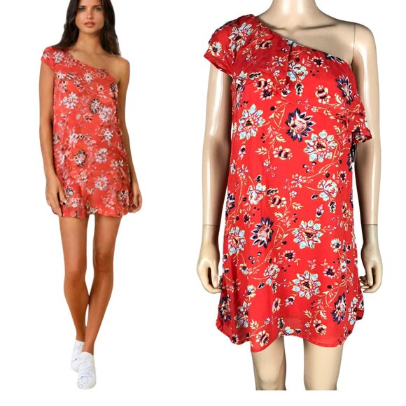 SEQUIN HEARTS Orange Floral One Shoulder Mini Dress NWT SMALL - Picture 1 of 7